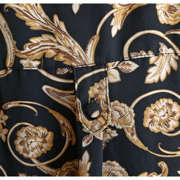 TORRID 1 Women 14 16 Shirt Button Up Gold Black 3/4 Roll Tab Sleeve Relaxed 48" - Picture 6 of 7